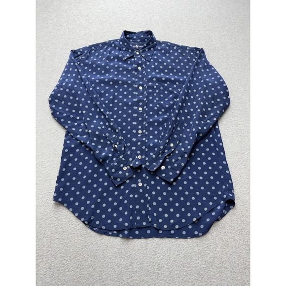 Ralph Lauren Shirt Womens 8 Blue Polka Dot 100% Silk Button Up Long Sleeve - Picture 5 of 14